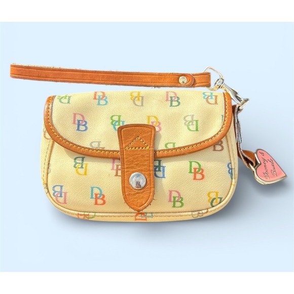 Dooney And Bourke Y2K Vintage Monogram Wristlet Yellow Snap Close Heart Charm - Picture 2 of 6